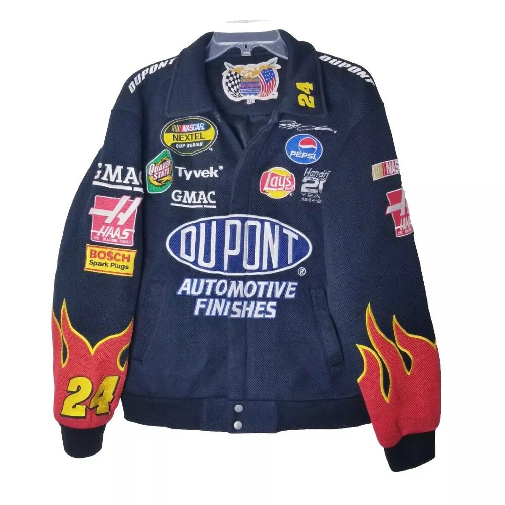 Jeff Hamilton Jeff Gordon NASCAR Dupont Jacket Men Size Medium Racing Flames Vtg